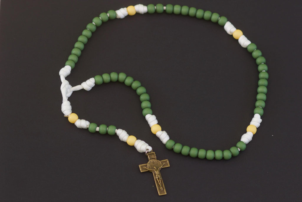 Green and Yellow Paracord Rosary