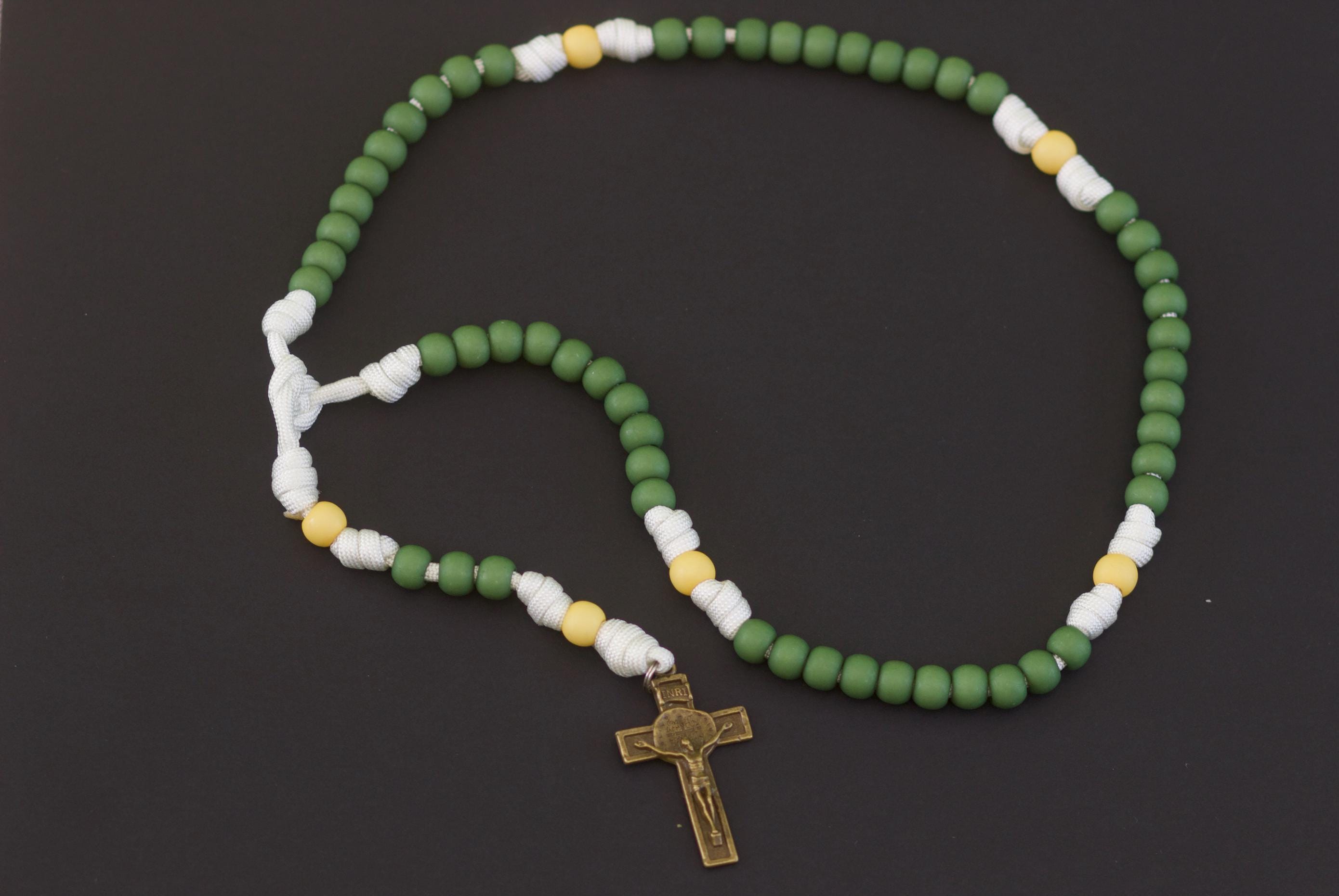 Green and Yellow Paracord Rosary