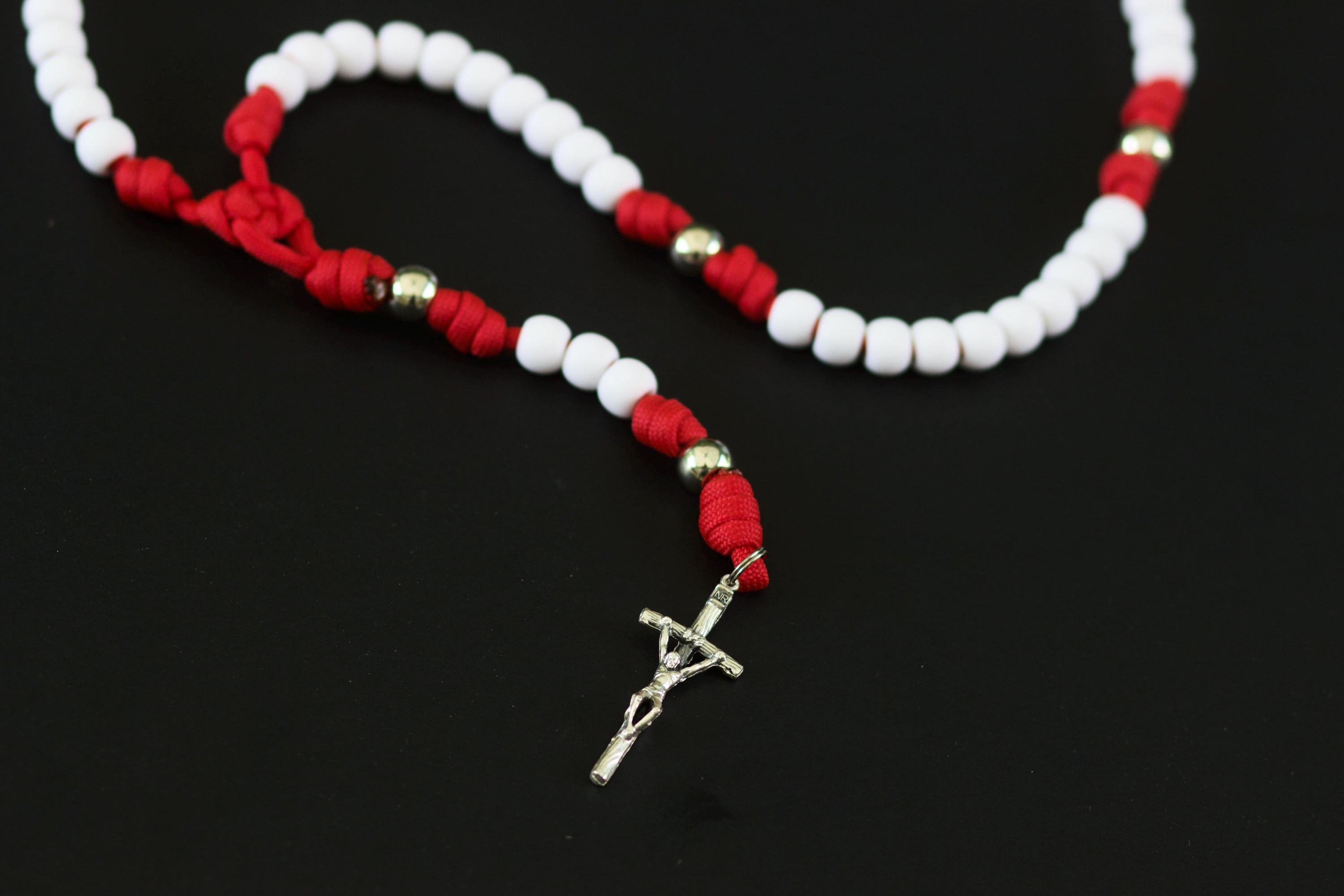 Red and White Paracord Rosary