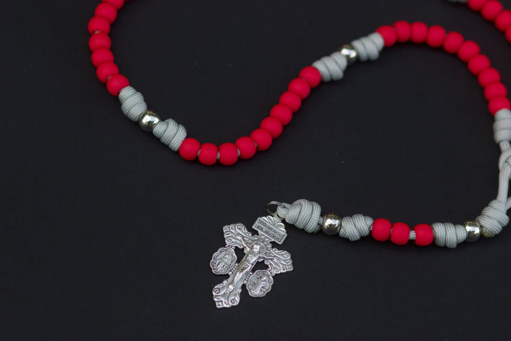 Red and Silver Paracord Rosary