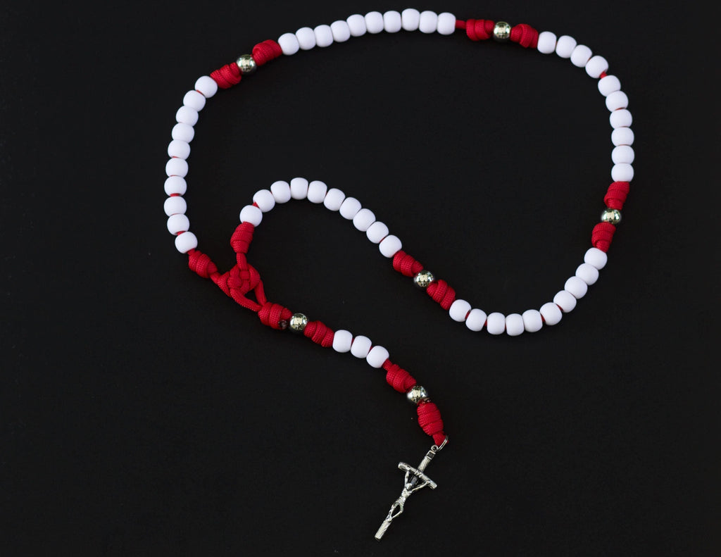 Red and White Paracord Rosary