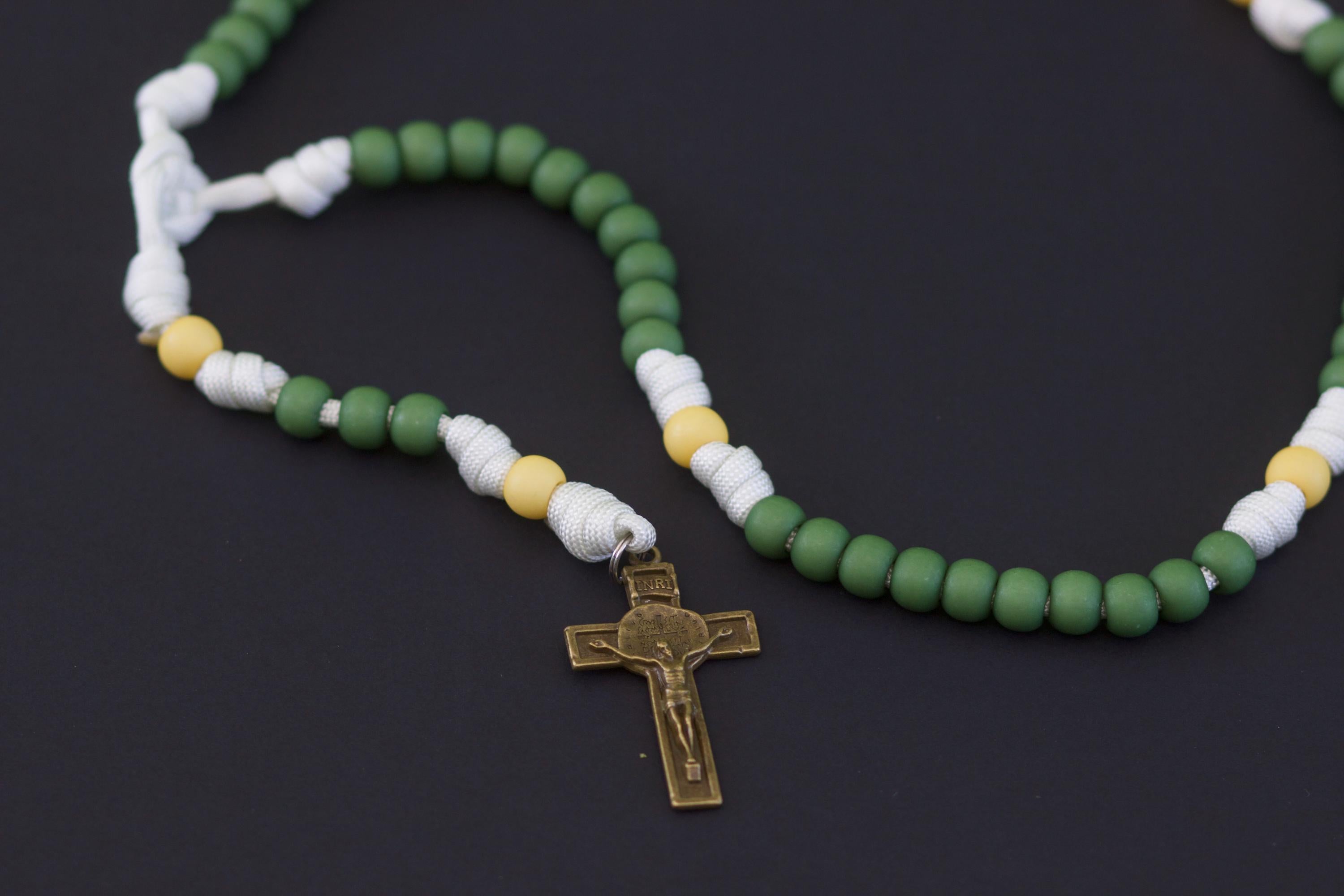Green and Yellow Paracord Rosary