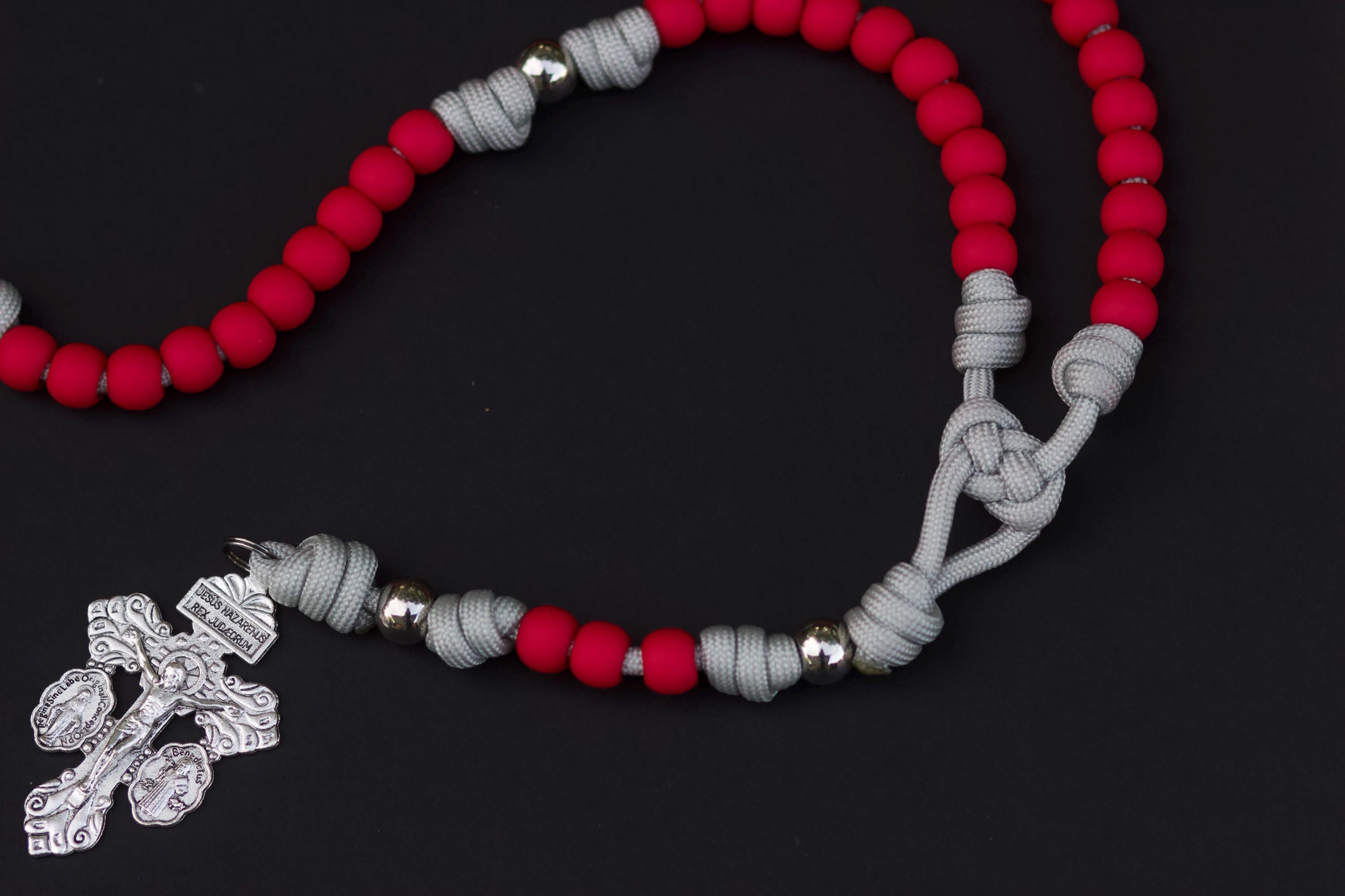 Red and Silver Paracord Rosary