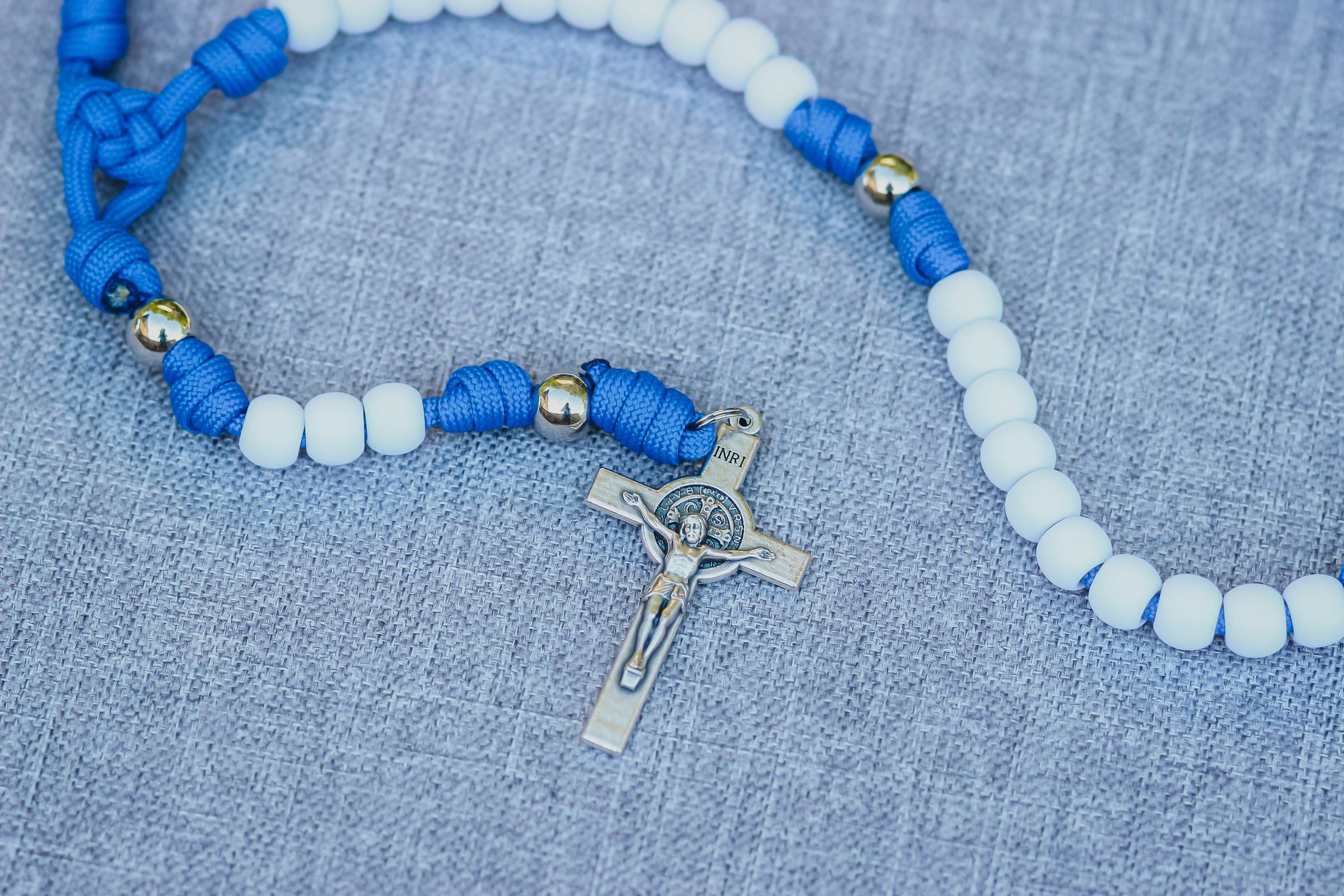 Blue and White Paracord Rosary