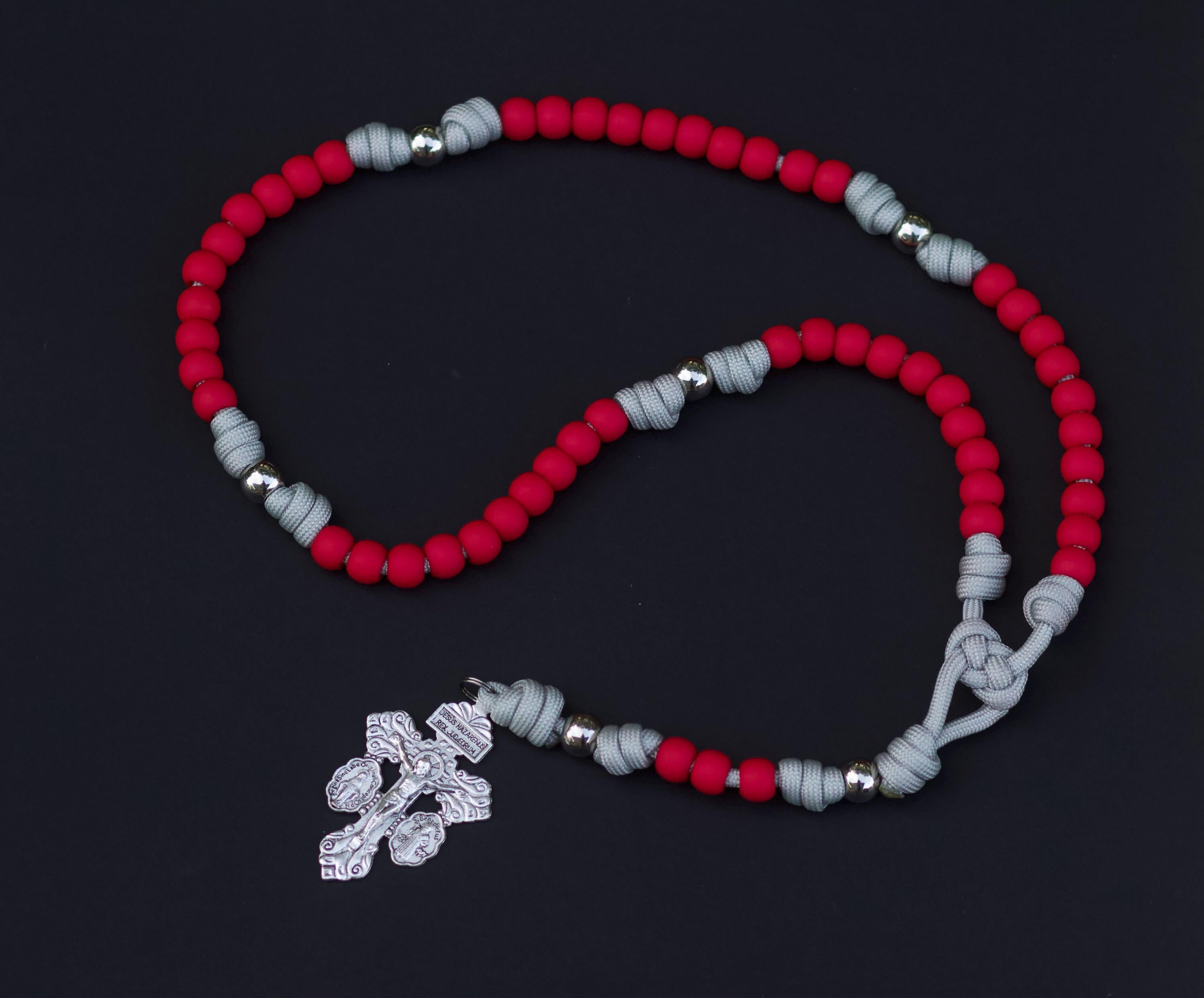 Red and Silver Paracord Rosary