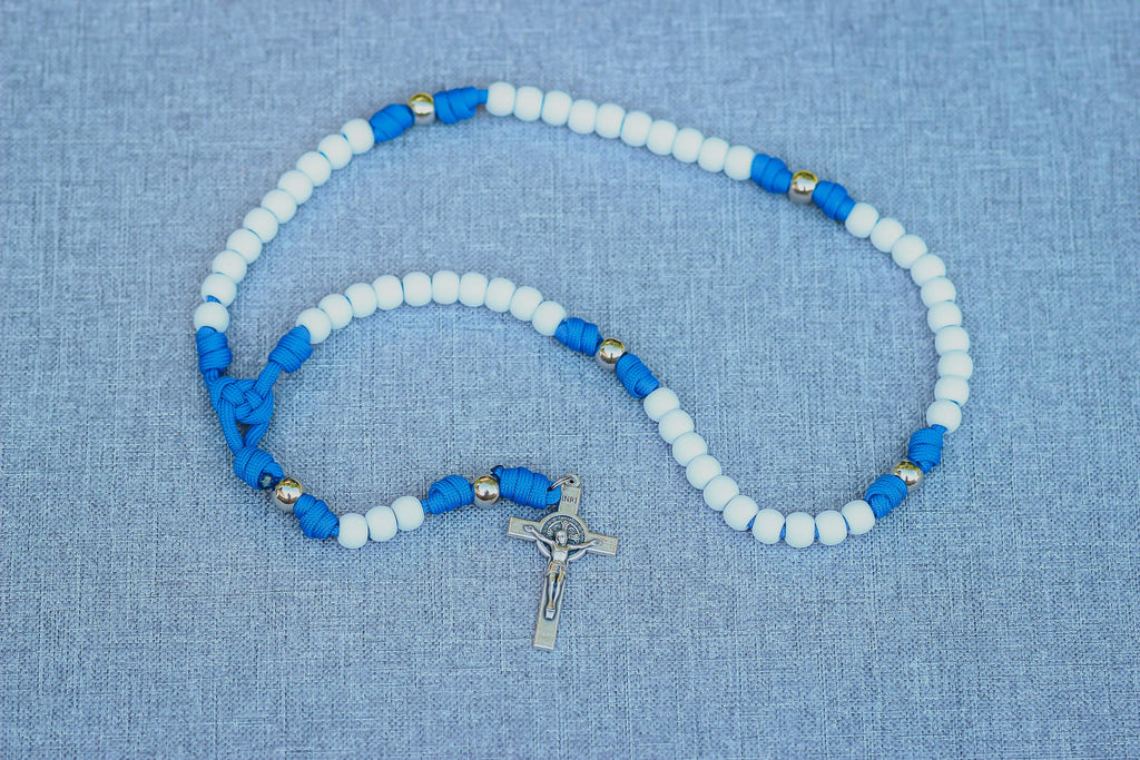 Blue and White Paracord Rosary