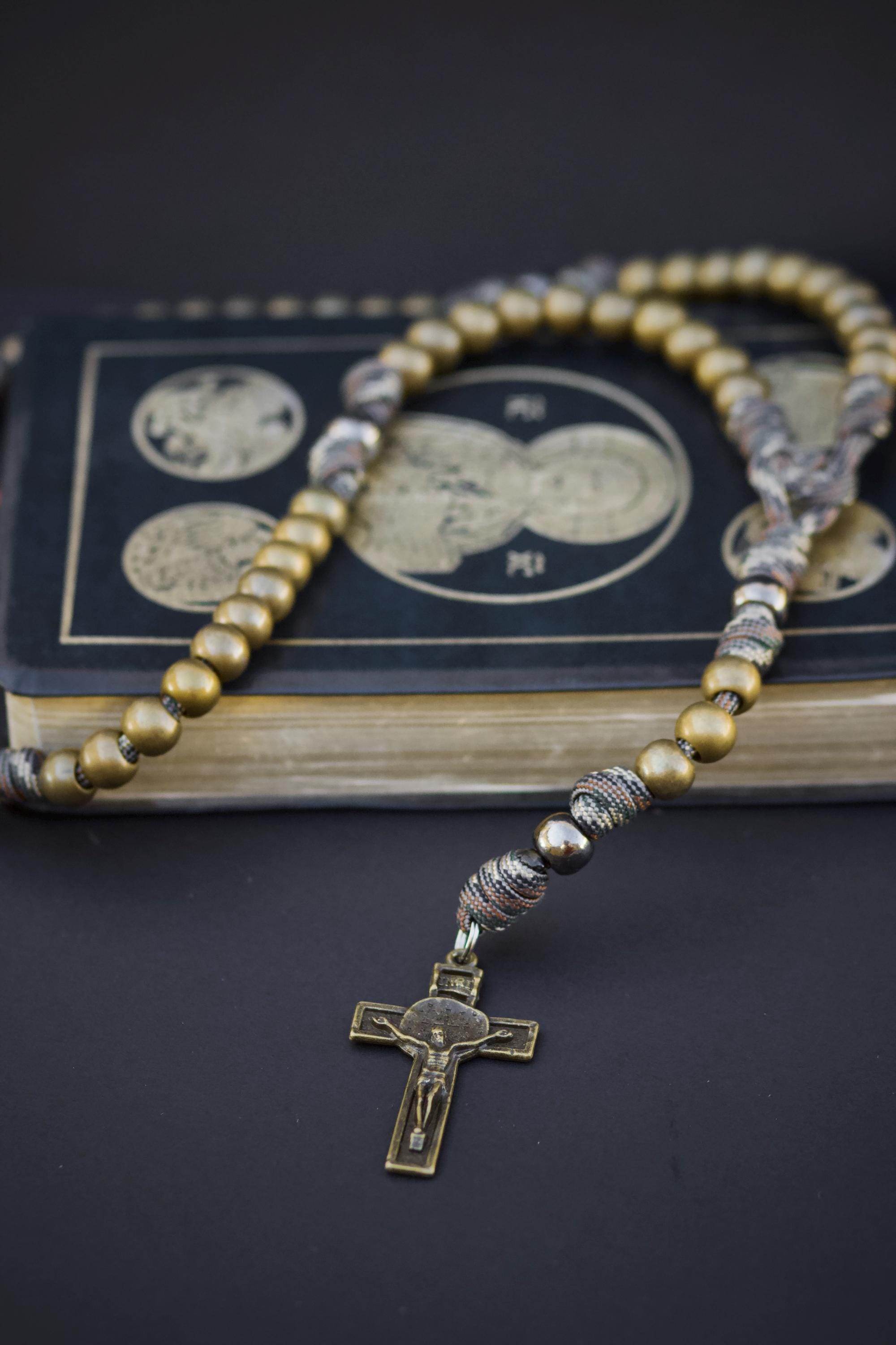 St. George Rosary | Bronze and Silver Camo Paracord Rosary | Handmade, Durable Catholic Devotional