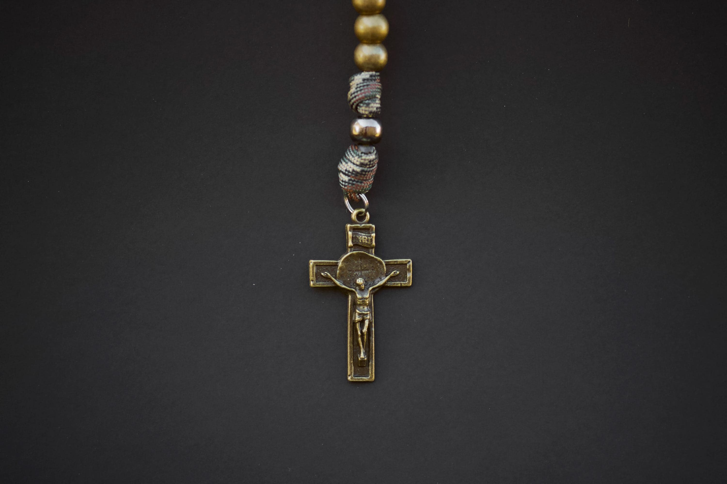 St. George Rosary | Bronze and Silver Camo Paracord Rosary | Handmade, Durable Catholic Devotional