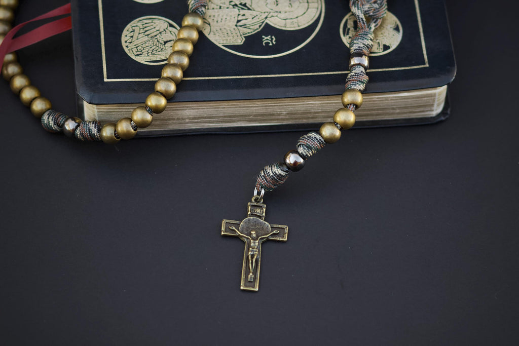 St. George Rosary | Bronze and Silver Camo Paracord Rosary | Handmade, Durable Catholic Devotional
