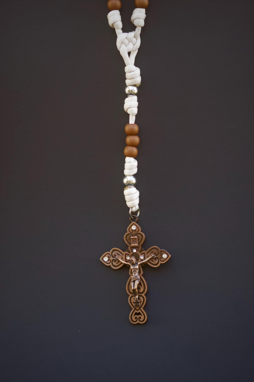 St. Kateri Rosary | Cream and Brown Paracord Rosary | Handmade, Durable Catholic Devotional
